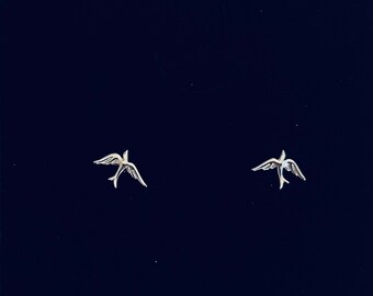 MINI STUD EARRINGS - Swallow Bird Earrings – Cute Statement Earrings - Hippe Style Sterling Silver Bird Earrings - Romantic Pin Earrings