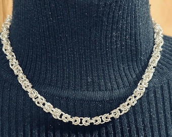 Sterling Silver Byzantine Chainmaille Necklace: Handwoven King's Chain