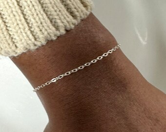 Pulsera minimalista de cadena de plata de ley: delicada tobillera