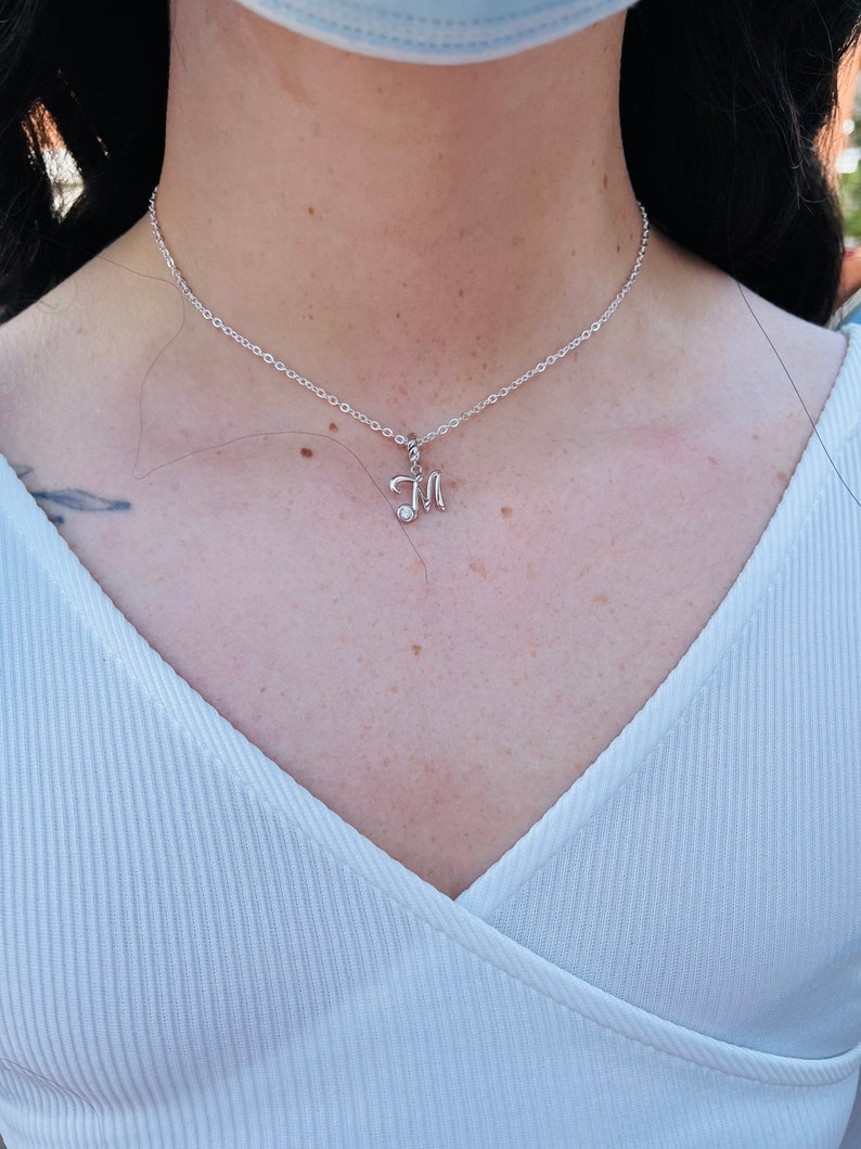 LETTER NECKLACE Sterling Silver Alphabet Necklace Crystal Etsy
