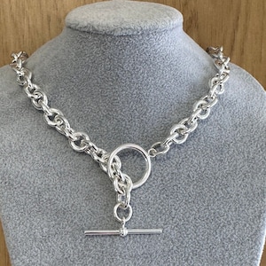Sterling Silver Toggle Clasp Necklace, Dangle Silver Chain, Men Chain Necklace, Women Choker Necklace