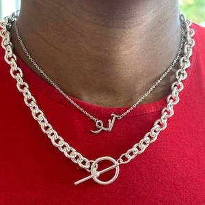 925 Sterling Silver Toggle Clasp Necklace, Silver Rolo Chain, Men Chain Necklace, Women Choker Necklace