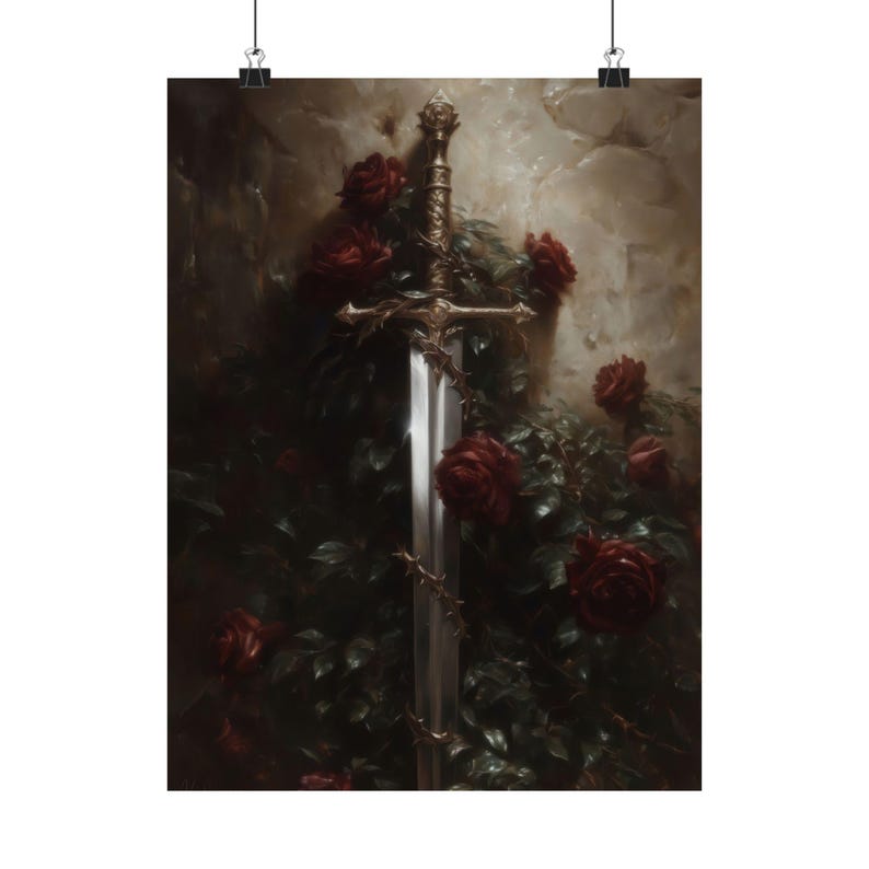 Sword With Roses Printable Sword and Roses Art Print | Dark Fantasy Wall Decor - Etsy