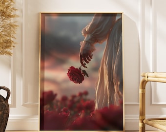 Impression Lady Rose romantique foncé | Art mural gothique médiéval-fantastique maussade