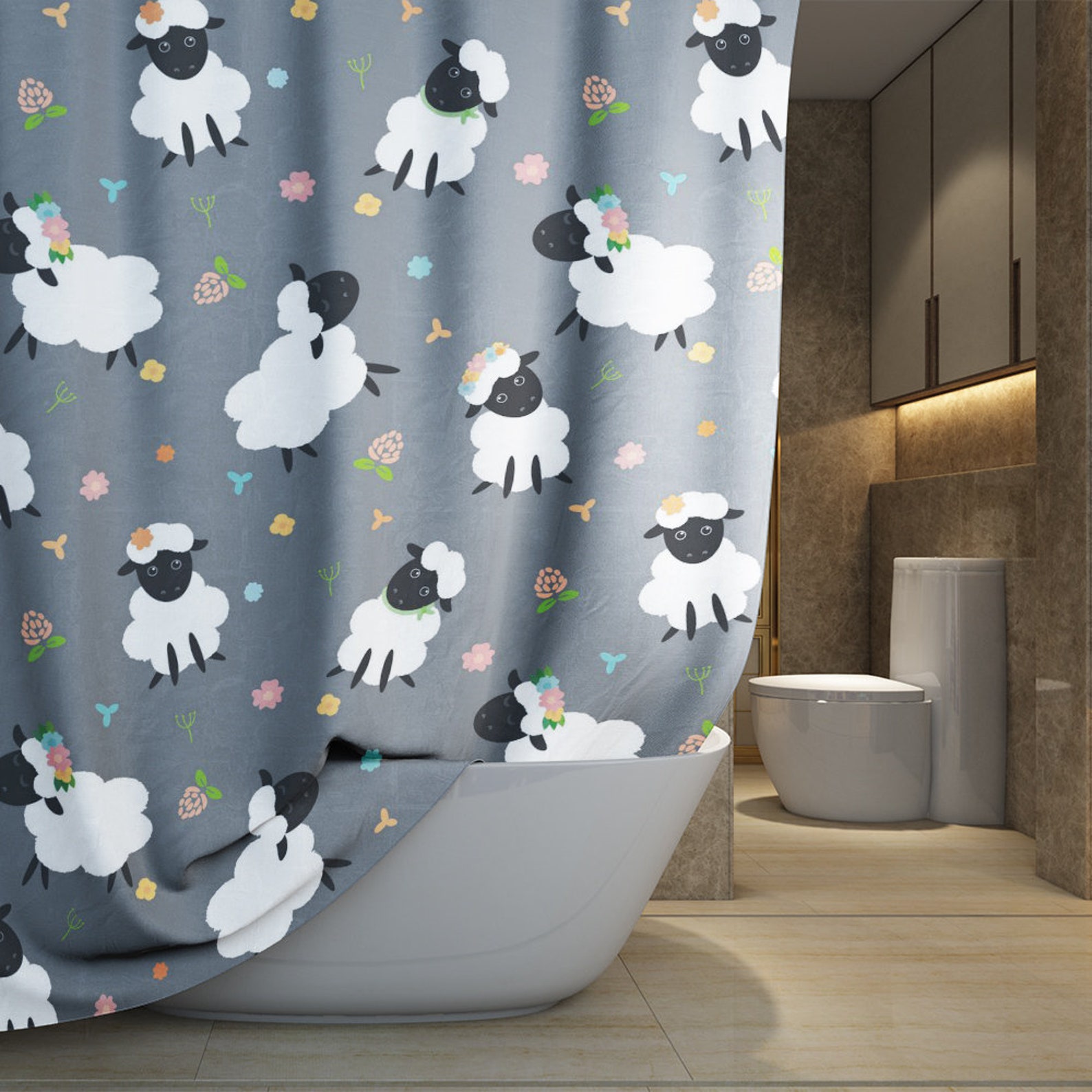 Funny Sheep Wild Extra Long Shower Curtain Waterproof Cloth Etsy
