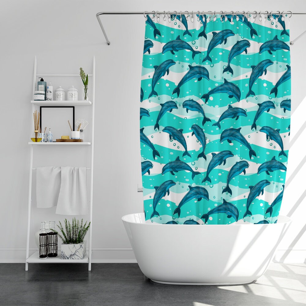 A Flock Of Dolphins In The Sea Shower Curtain Boho Shower Etsy