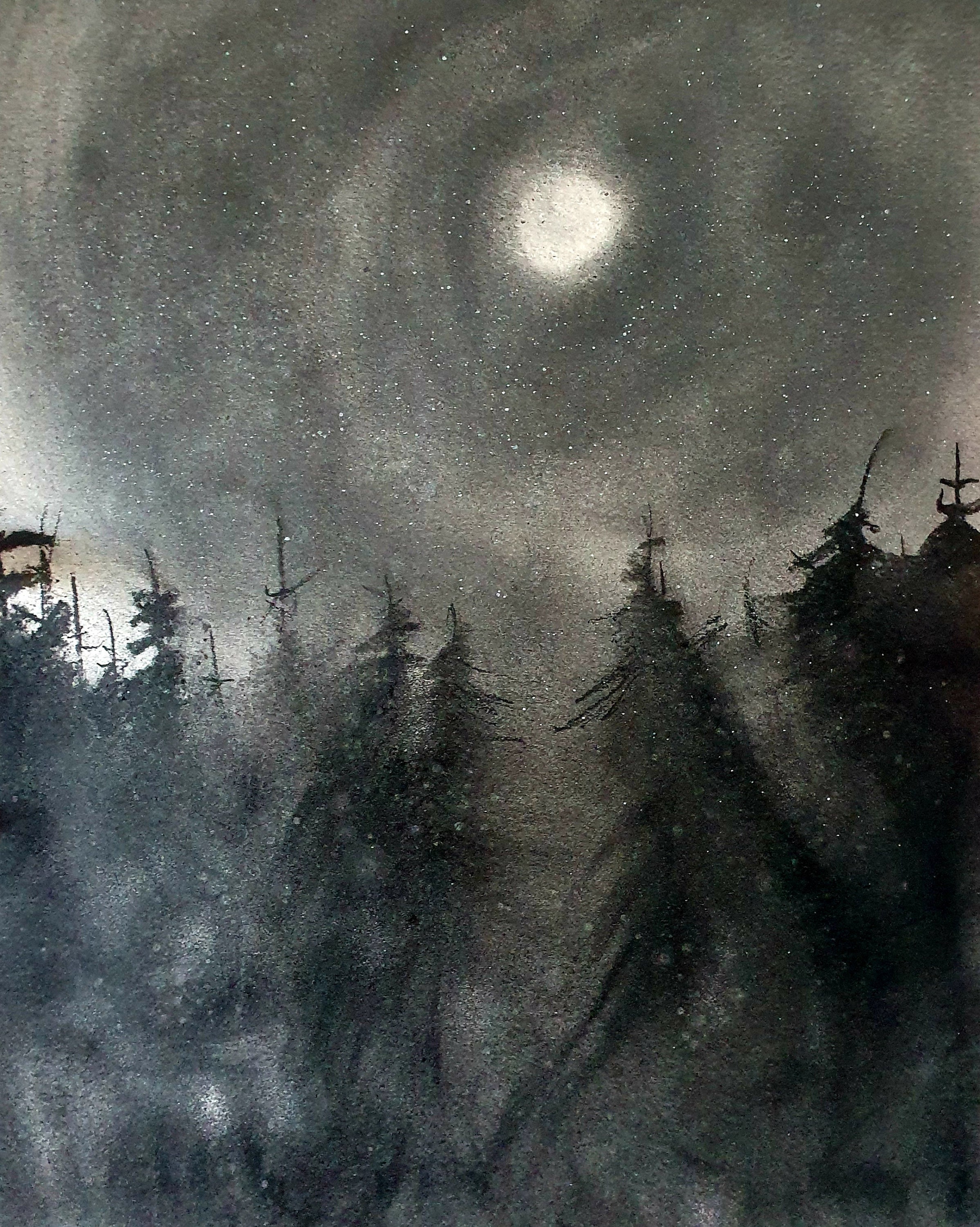 Original charcoal art Full moon landscape wall Etsy