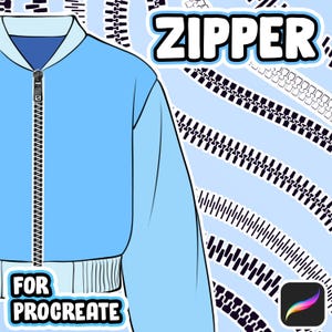 Paquete de pinceles para cremalleras de Procreate: sellos para diseño de ropa, cremalleras abiertas y cerradas + tiradores de cremallera