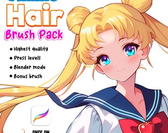 Anime Hair Brushes for Procreate, Chibi Hair Procreate, Hair Stamp Pack, Procreate Hair Shine, Manga Brush Set, pelo anime procreate
