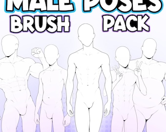 25 sellos de poses masculinas de manga para Procreate, poses masculinas de anime para Procreate, pinceles de cuerpo masculino para Procreate, dibujo de anime masculino, sellos de maniquíes masculinos