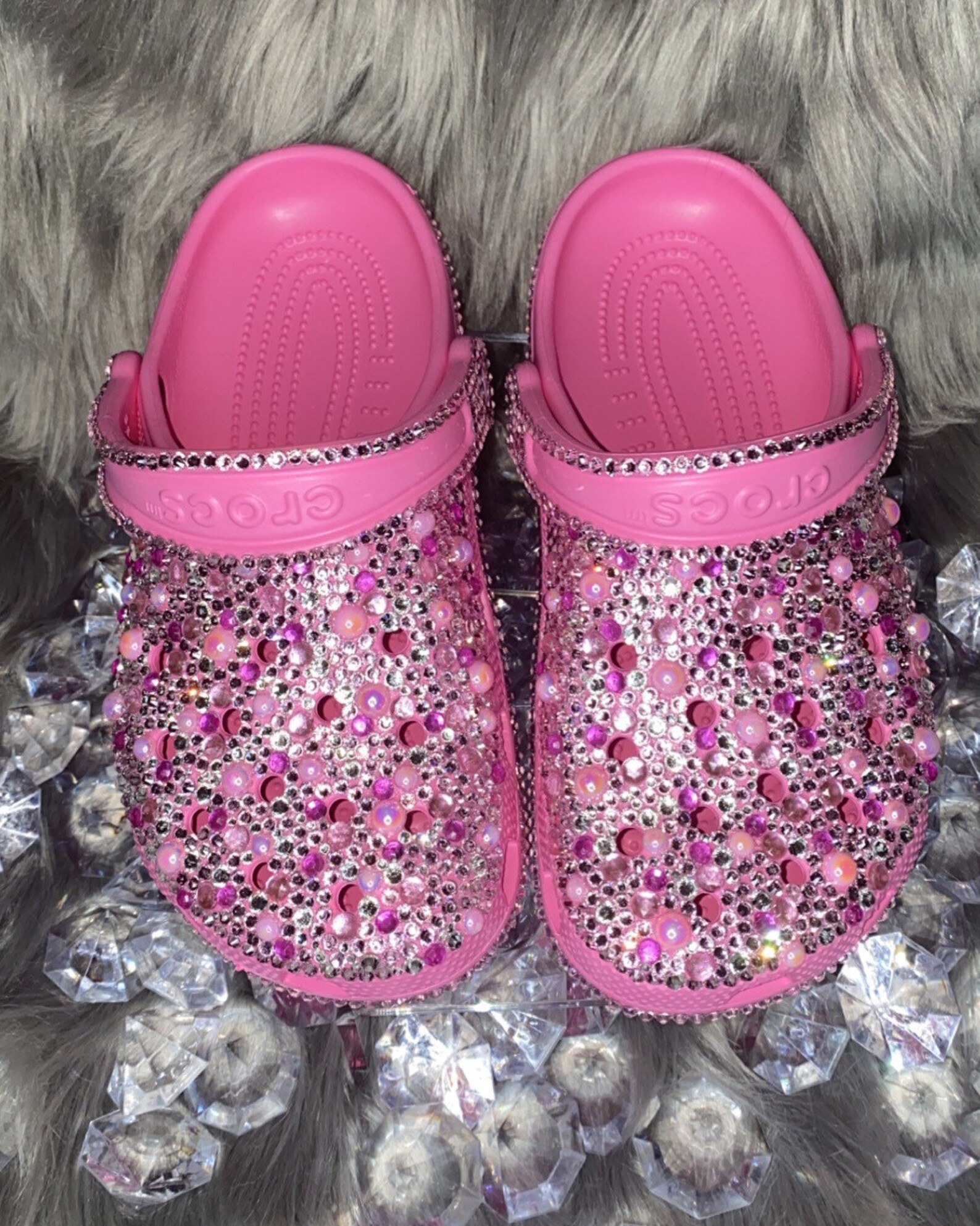Blinged out little girls pink crocs Etsy