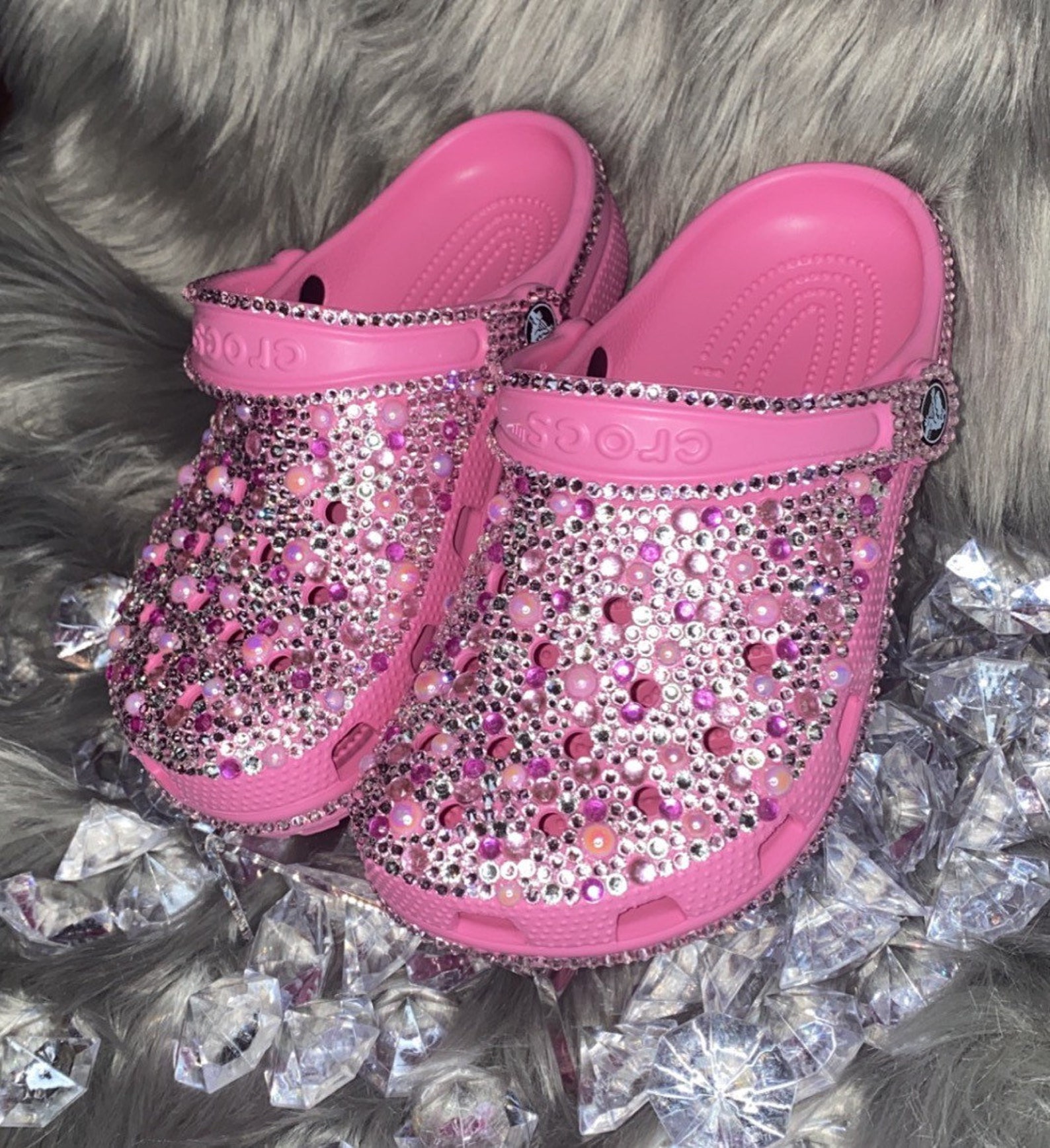 Blinged out little girls pink crocs Etsy