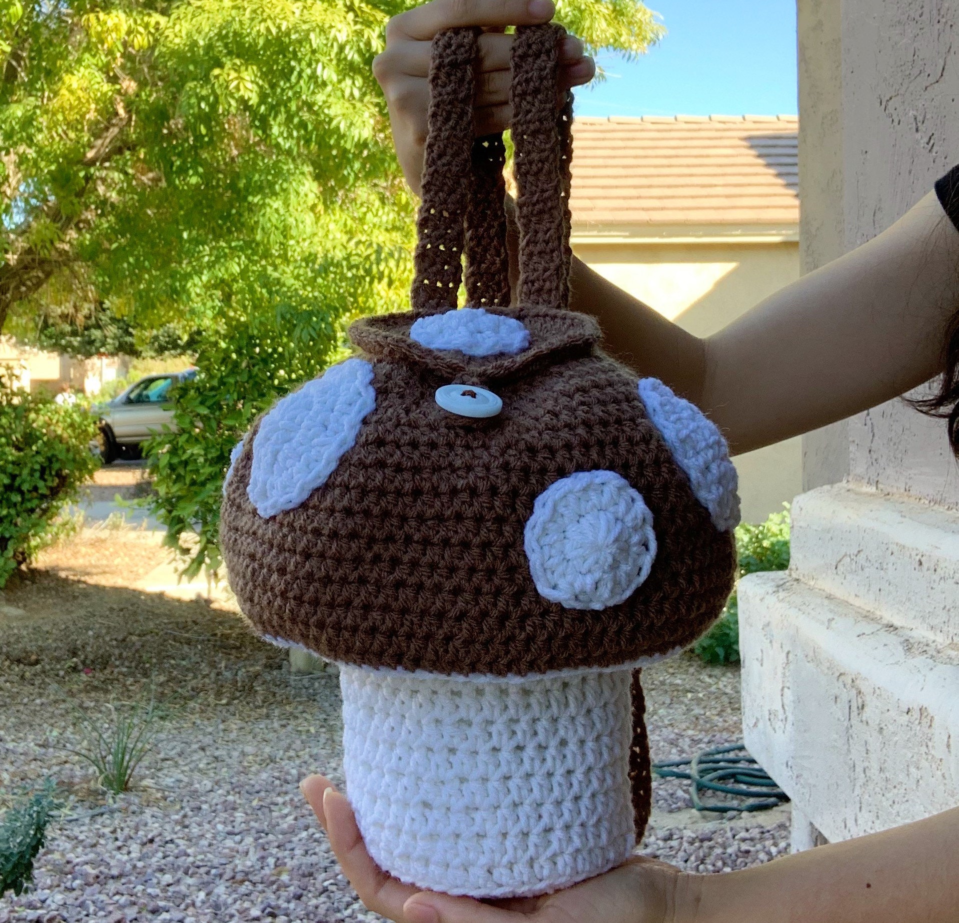 Crochet mushroom backpack hotsell