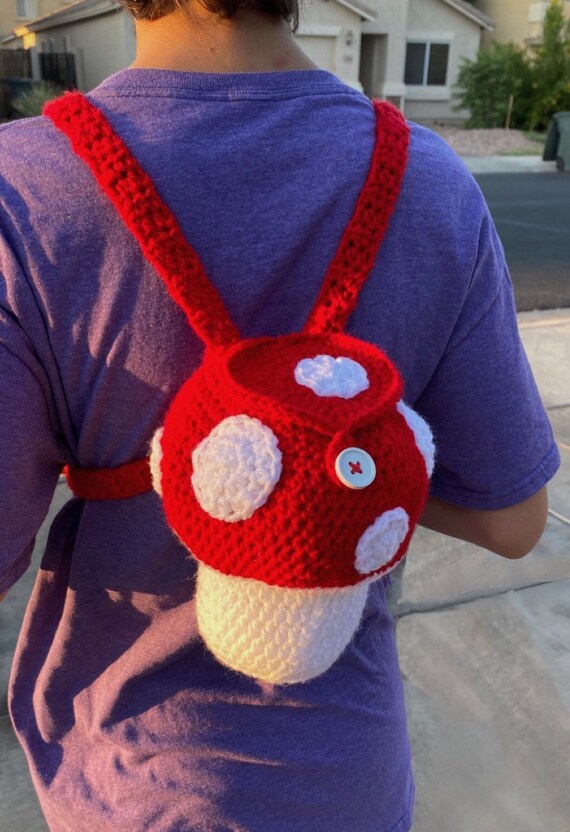 crochet mushroom backpack