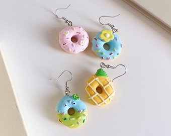 Cute resin donut earrings, donut dangle earrings, food earrings, donut jewelry, colorful earrings, food dangle earrings, cake earrings