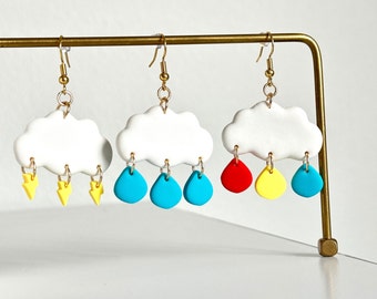 Rainbow Cloud Earrings, Cute Cloud Earrings, Cloud and Lightning Earrings, Cloudy Earrings, Rainy Earrings, Rainbow Jewelry