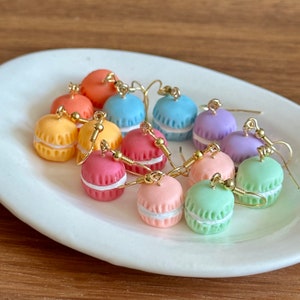 Cute mini size resin French Macarons Drop Hook Earrings, Colorful Macaron earrings, cute Macaron earrings, small bit earrings, small macaron