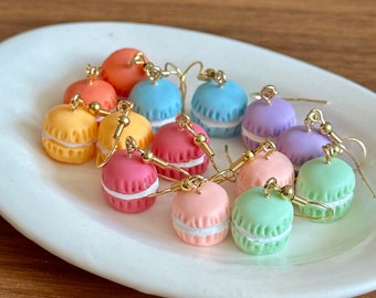 Cute mini size resin French Macarons Drop Hook Earrings, Colorful Macaron earrings, cute Macaron earrings, small bit earrings, small macaron