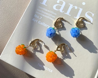 Handmade Raspberry Glass Dangle Earrings: 18k Gold Plated