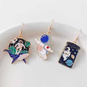 Astronaut earrings, whale earrings, universal earrings, planet earrings, sky earrings, astronomical earrings, jar earrings, earth earrings