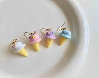 Resin Ice Cream Cone Dangle Earrings: Gold Plated Hooks