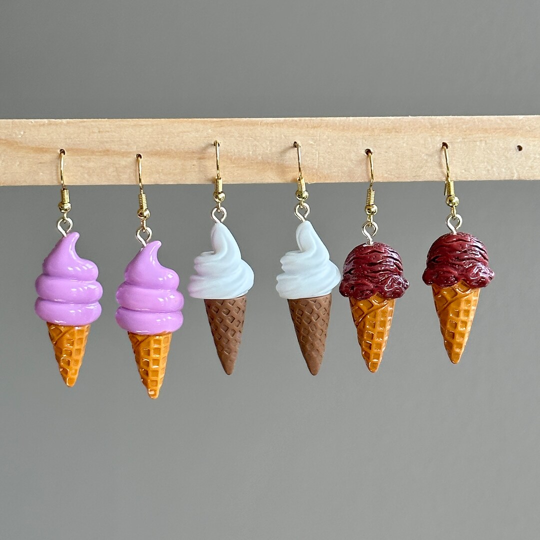 Resin Ice Cream Earrings, Taro Ice Cream Cone Earrings, Chocolate Ice ...