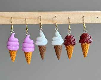 Resin Ice cream earrings, Taro Ice Cream Cone Earrings,  chocolate ice cream dangle earrings, ice-cream earrings, ice cream jewelry