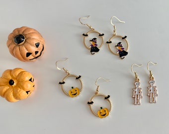 Halloween pumpkin earrings, wizard earrings, skeleton earrings, Halloween earring, Halloween gifts, Halloween bat earring, Halloween jewelry