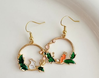 Carrot bunny earring, carrot earrings, rabbit earrings, bunny earrings, food earrings, animal earrings, cute earrings, easter bunny earrings