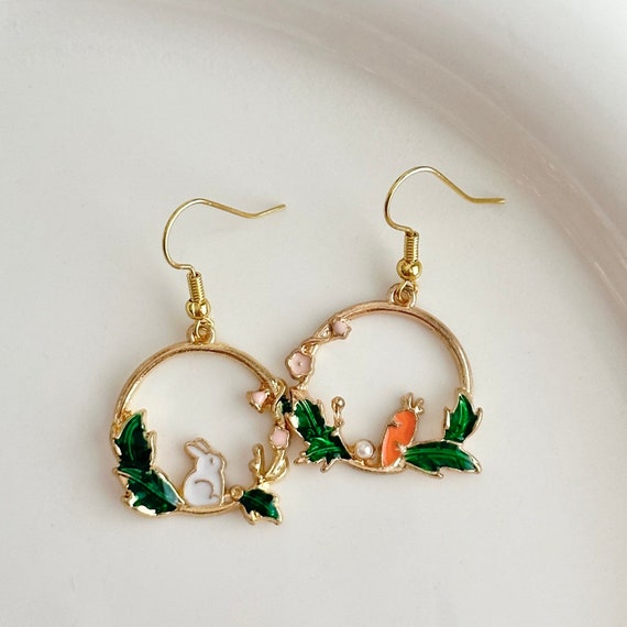 Carrot bunny earring, carrot earrings, rabbit earrings, bunny earrings, food earrings, animal earrings, cute earrings, easter bunny earrings