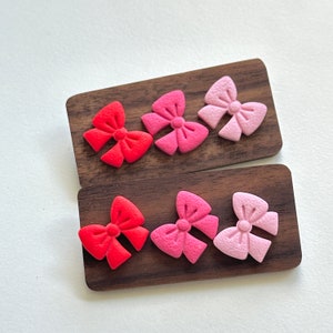 Handmade Polymer Clay Bow Stud Earrings: Red & Pink
