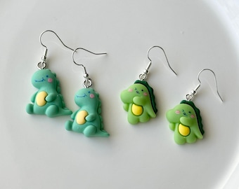 Cute dinosaur earrings, cyan blue dinosaur earrings, green dinosaur earrings, animal earrings, dinosaur gift, fun dinosaur jewelry