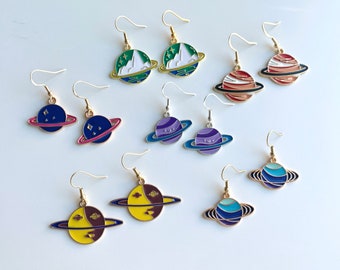 Planet earring dangle saturn earrings unicorn earrings mini planets earrings