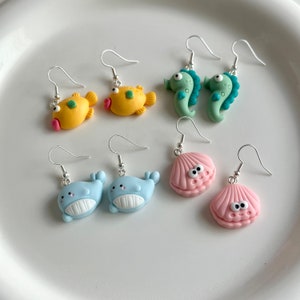 Cute sea fish earrings, sea horse earrings, whale earrings, shell earrings, cute fish earrings, sea life earrings, sea world earrings