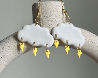 Rainbow Cloud Earrings, Cute Cloud Earrings, Cloud and Lightning Earrings, Cloudy Earrings, Rainy Earrings, Rainbow Jewelry