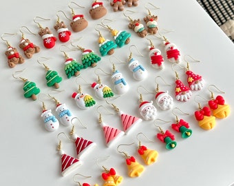 Christmas earrings collection, Christmas gift, Christmas kids gift, snowman earrings, Santa's earrings, gingerbreadman, elk earring