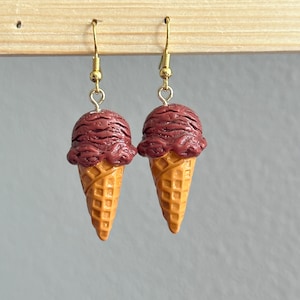 Resin Ice Cream Earrings, Taro Ice Cream Cone Earrings, Chocolate Ice ...