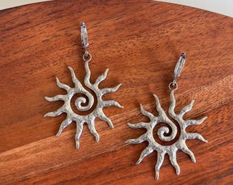 Gold Silver Spiral Burst Hoops Earrings, Spiral Hoops Earrings, Spiral Burst Earrings. Spiral Earrings, Punk Hoops Earrings