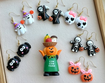 Halloween resin earrings collection, ghost earrings, Grim reaper earrings skull earrings, candy earrings, skeleton earrings pumpkin earrings
