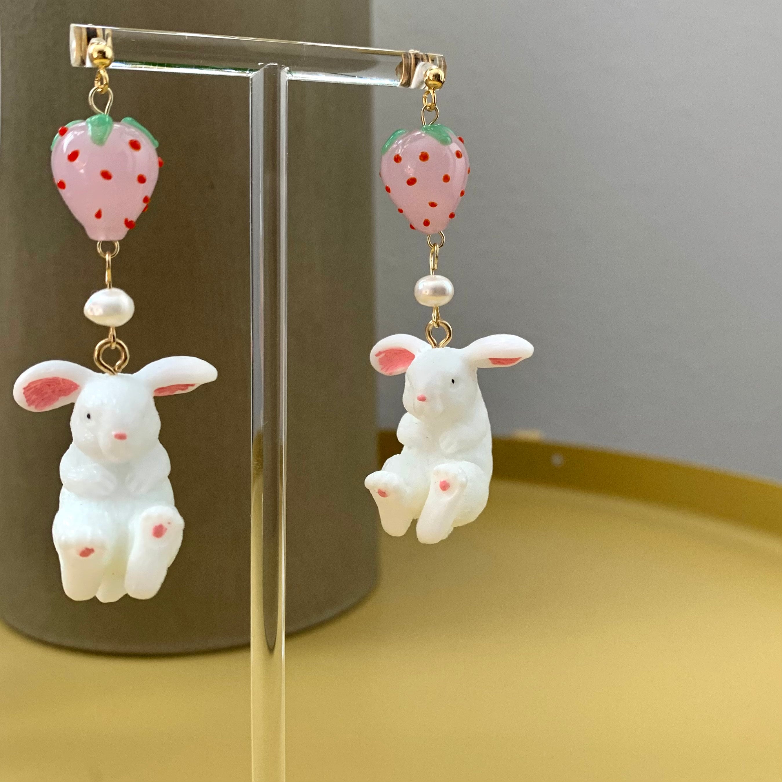 Resin Bunny Earrings Bunny Pearl Earrings Rabbit Earrings Carrot