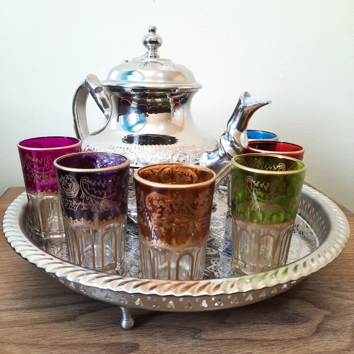 Moroccan Tea Set of 6 Vintage Moroccan Tea Glasses Authentic Etsy