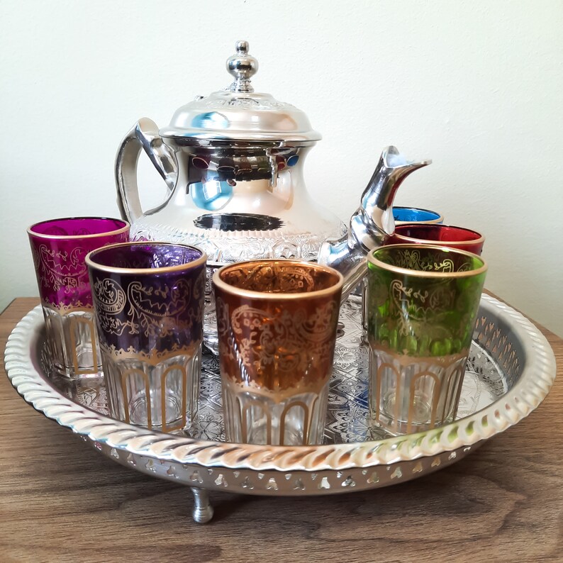 Moroccan Tea Set of 6 Vintage Moroccan Tea Glasses Authentic Etsy