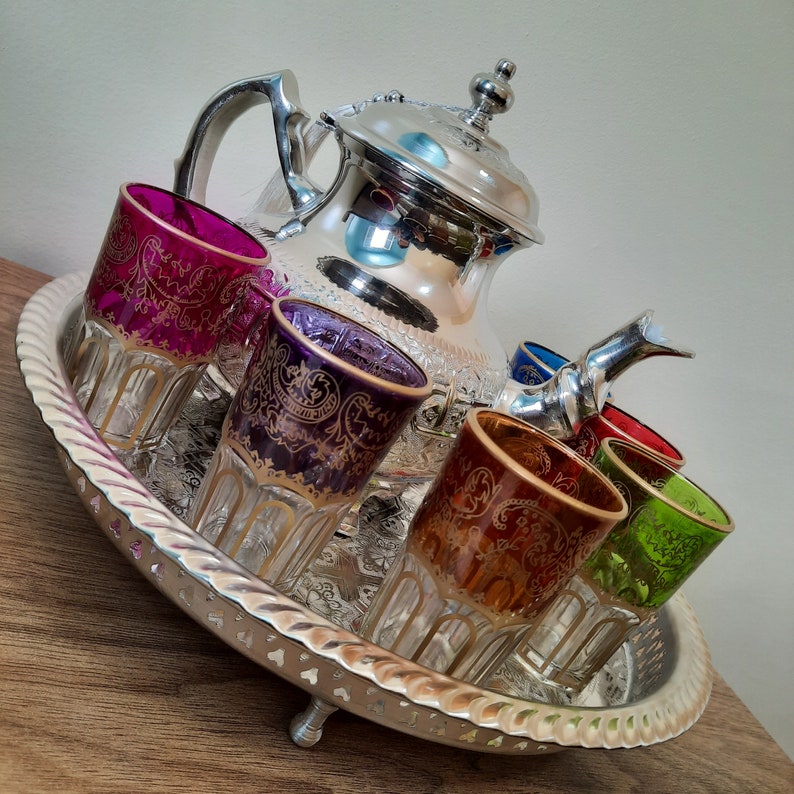 Moroccan Tea Set of 6 Vintage Moroccan Tea Glasses Authentic Etsy