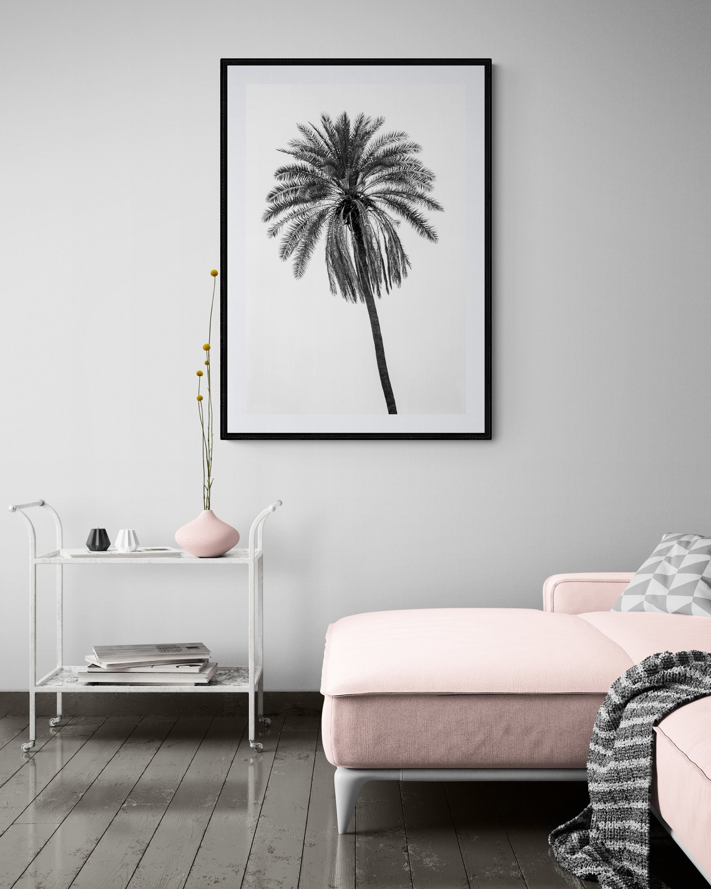 Minimalist Palm Tree vertical beach decor fine art photo Housewarming Gift Black And White wall art over the bed metal print canvas poster