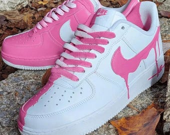 Custom Pink Drip Sneakers • Hand-Painted Air Style Shoes • Pink Splash Art Shoes • Personalized Streetwear Shoes • Customizable Gift for Her