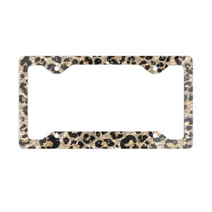 Glitter Leopard Print License Plate Frame: Sparkly Car Accessory