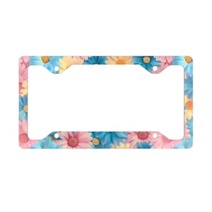 Marco de matrícula metálico con diseño floral, accesorio floral para coche, regalo único para amantes de los coches, decoración primaveral, marco personalizado para coche.