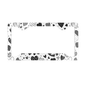 Moldura de placa de metal, padrão de coração preto e branco - acessório para carro, decoração de veículo, presente para entusiastas de carros, placa de carro