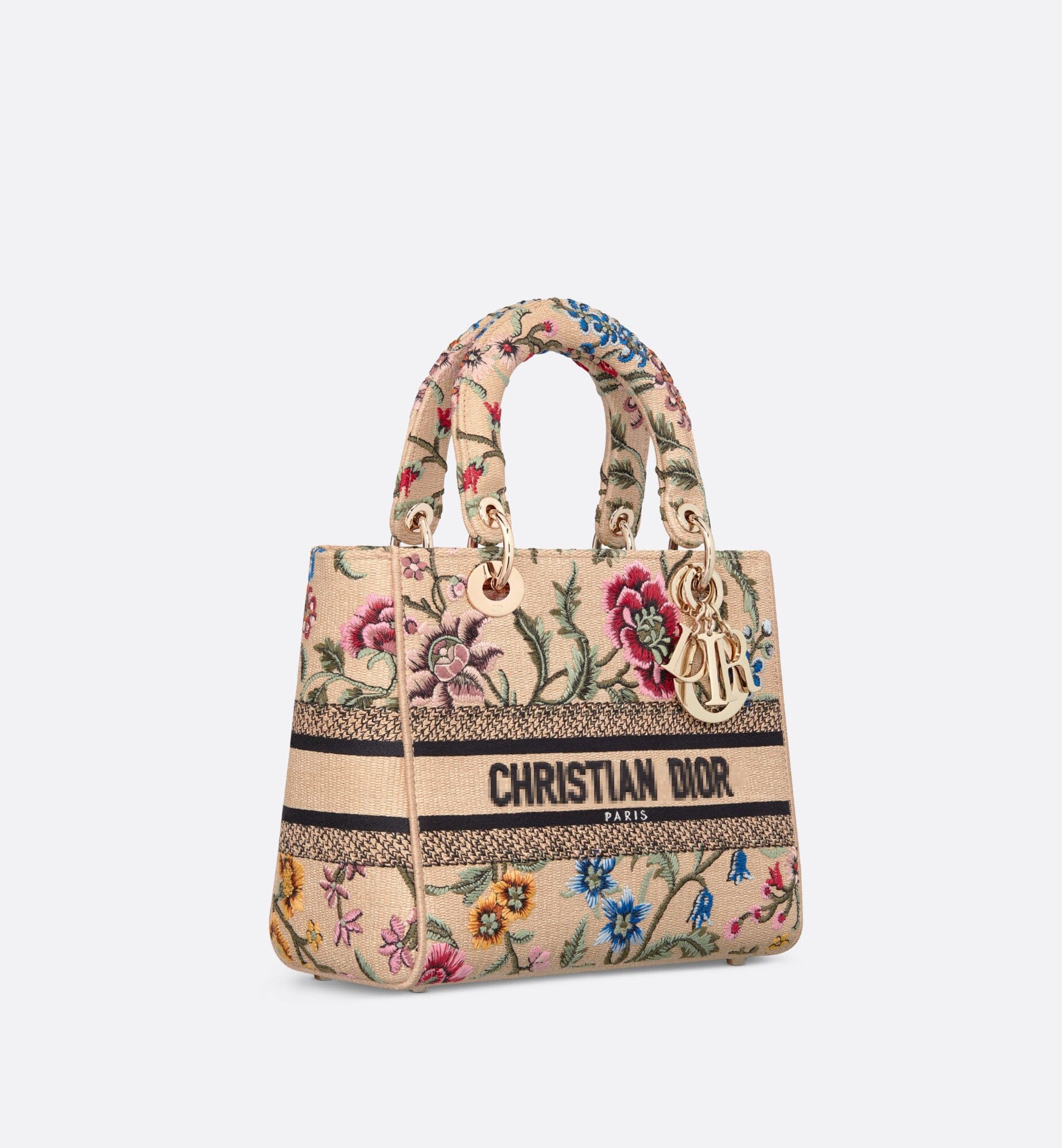 Medium Dior Book Tote Natural Multicolor Raffia Embroidered with