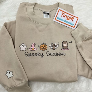 Spooky Season Halloween Embroidered Sweatshirt, Halloween Icons Crew Neck Sweatshirt, Cute and Festive Fall Sweatshirt, Cozy Fall 2025